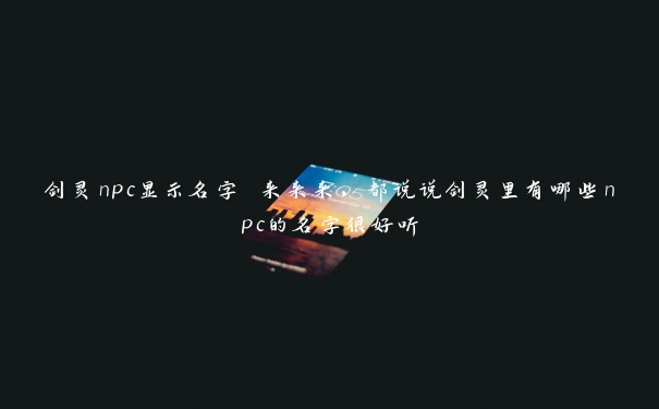 剑灵npc显示名字 来来来，都说说剑灵里有哪些npc的名字很好听